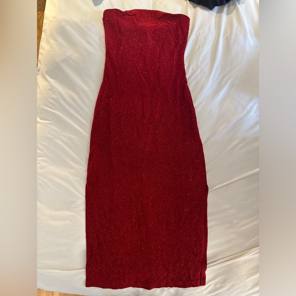 Wet Seal Red Sparkle Bodycon Strapless Dress ❤️